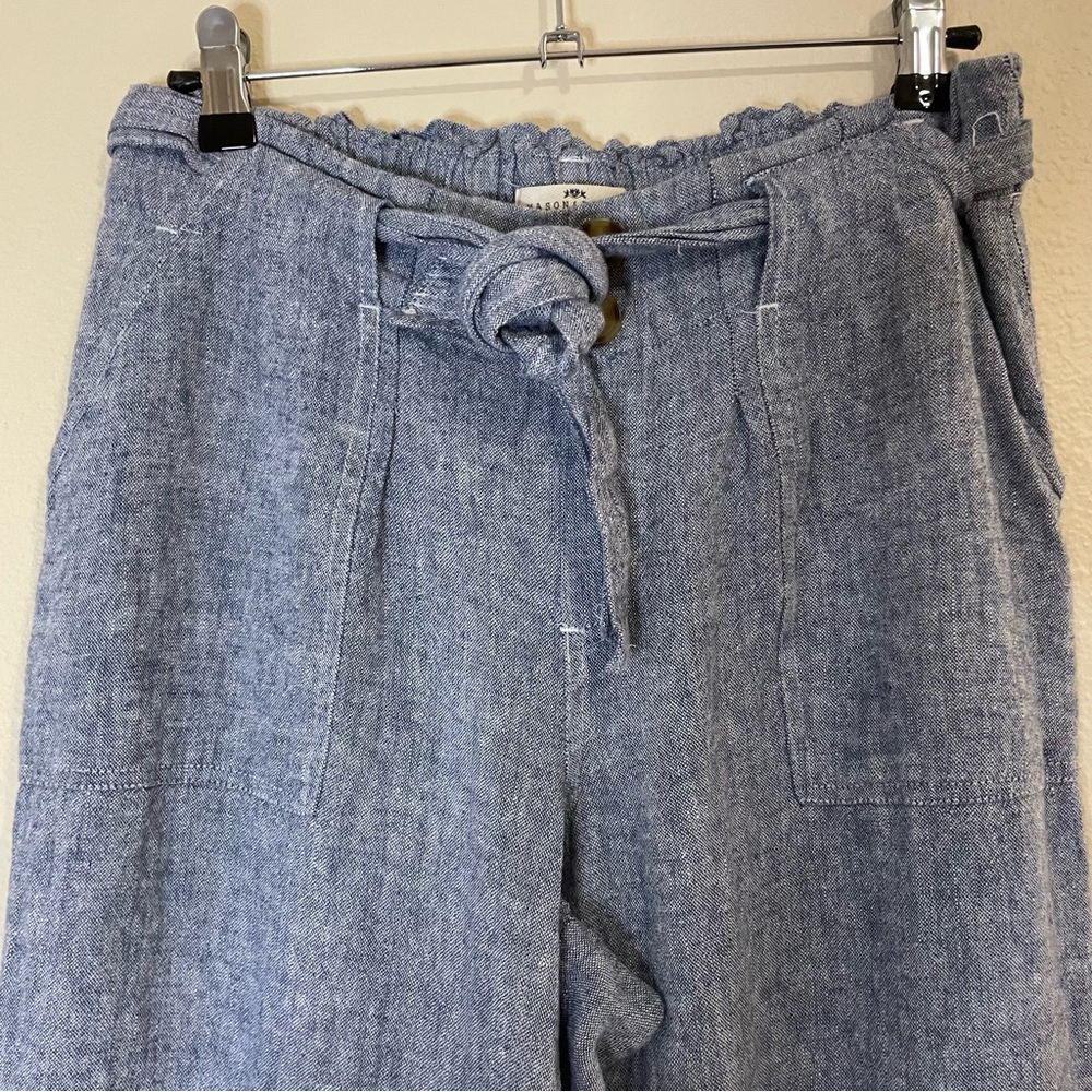 Blue linen blend, wide leg pants